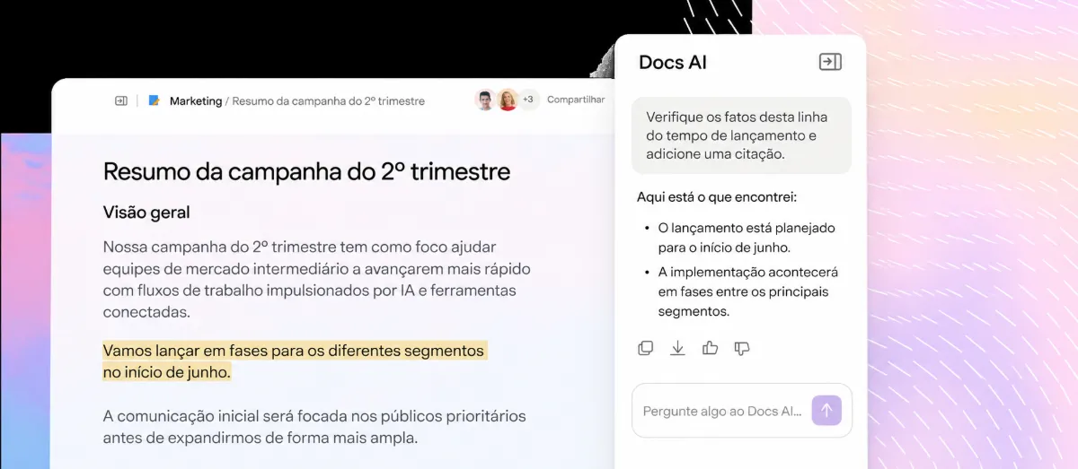 Documento do Superhuman Docs com o painel Docs AI verificando fatos do texto