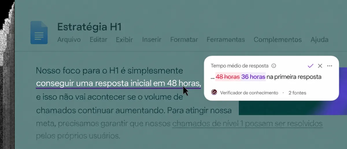 Superhuman Go sugerindo uma correção dentro de um documento, com a fonte da informação ao lado